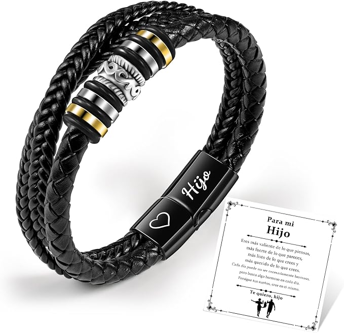 Pulsera de Cuero Con Dedicatoria "Querido Hijo” 2x1