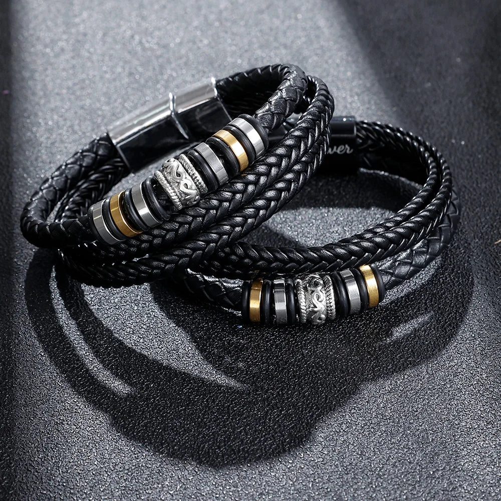 Pulsera de Cuero Con Dedicatoria "Querido Hijo” 2x1
