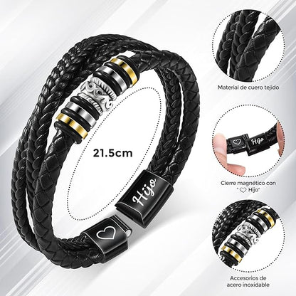 Pulsera de Cuero Con Dedicatoria "Querido Hijo” 2x1