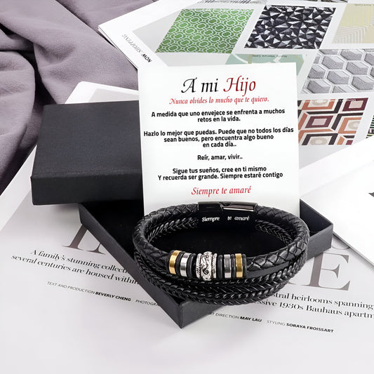 Pulsera de Cuero Con Dedicatoria "Querido Hijo” 2x1